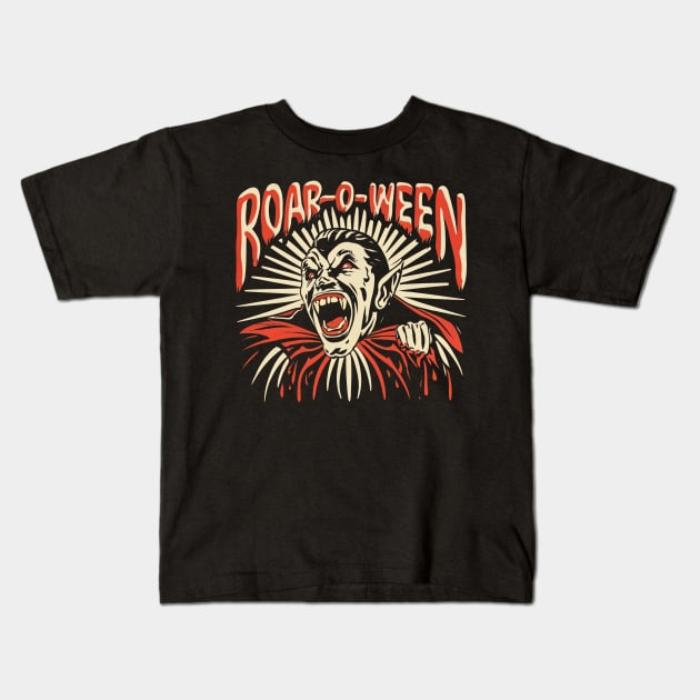 Vintage Vampire Halloween "Roar O Ween" Kids T-Shirt by fupi